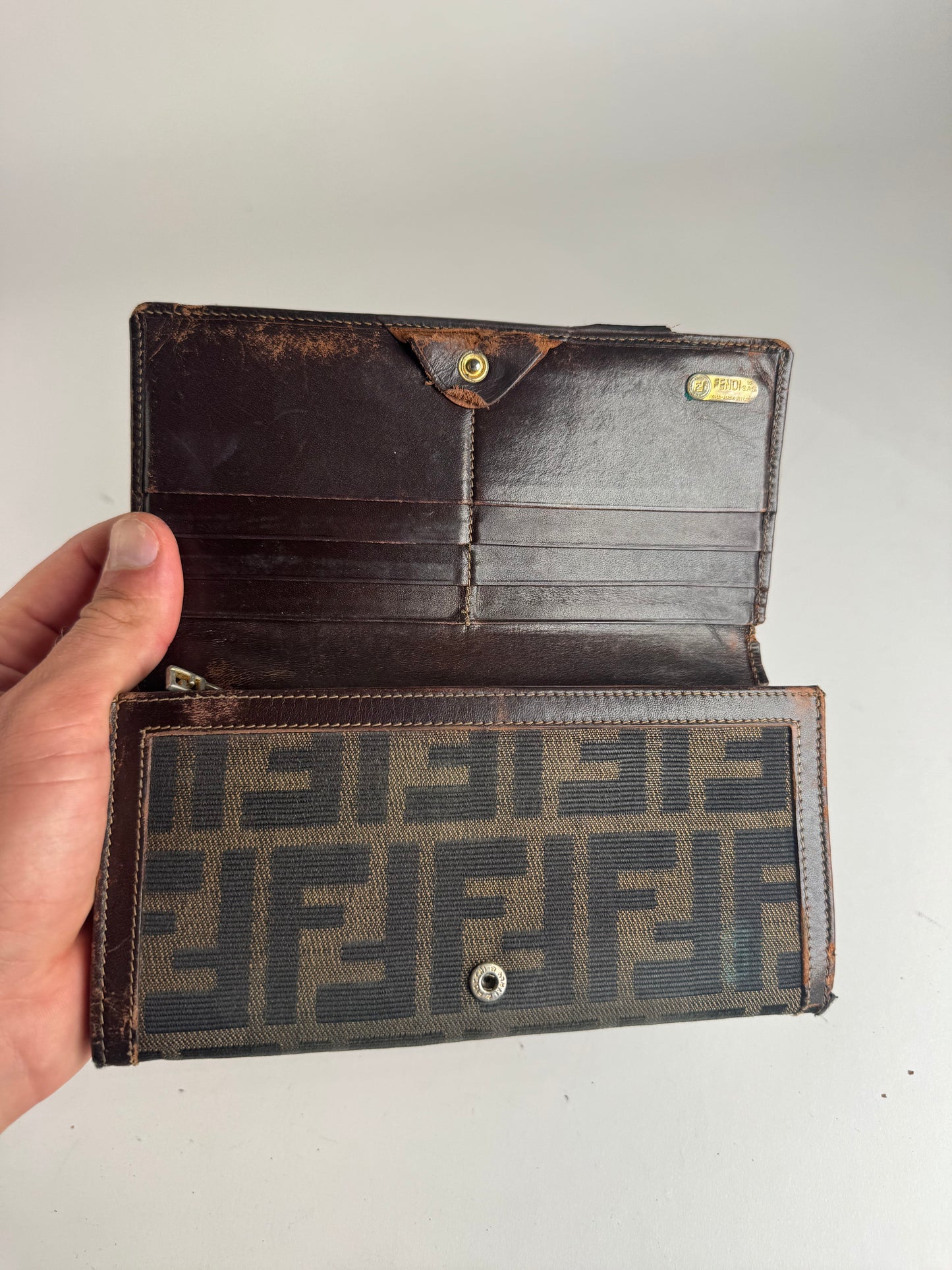Vintage Fendi FF monogram leather wallet brown
