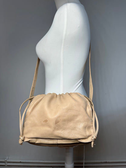 Vintage Loewe Madrid Leather Shoulder Bag Beige