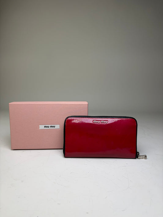 Vintage Miu Miu Patent Leather Zip Wallet Red