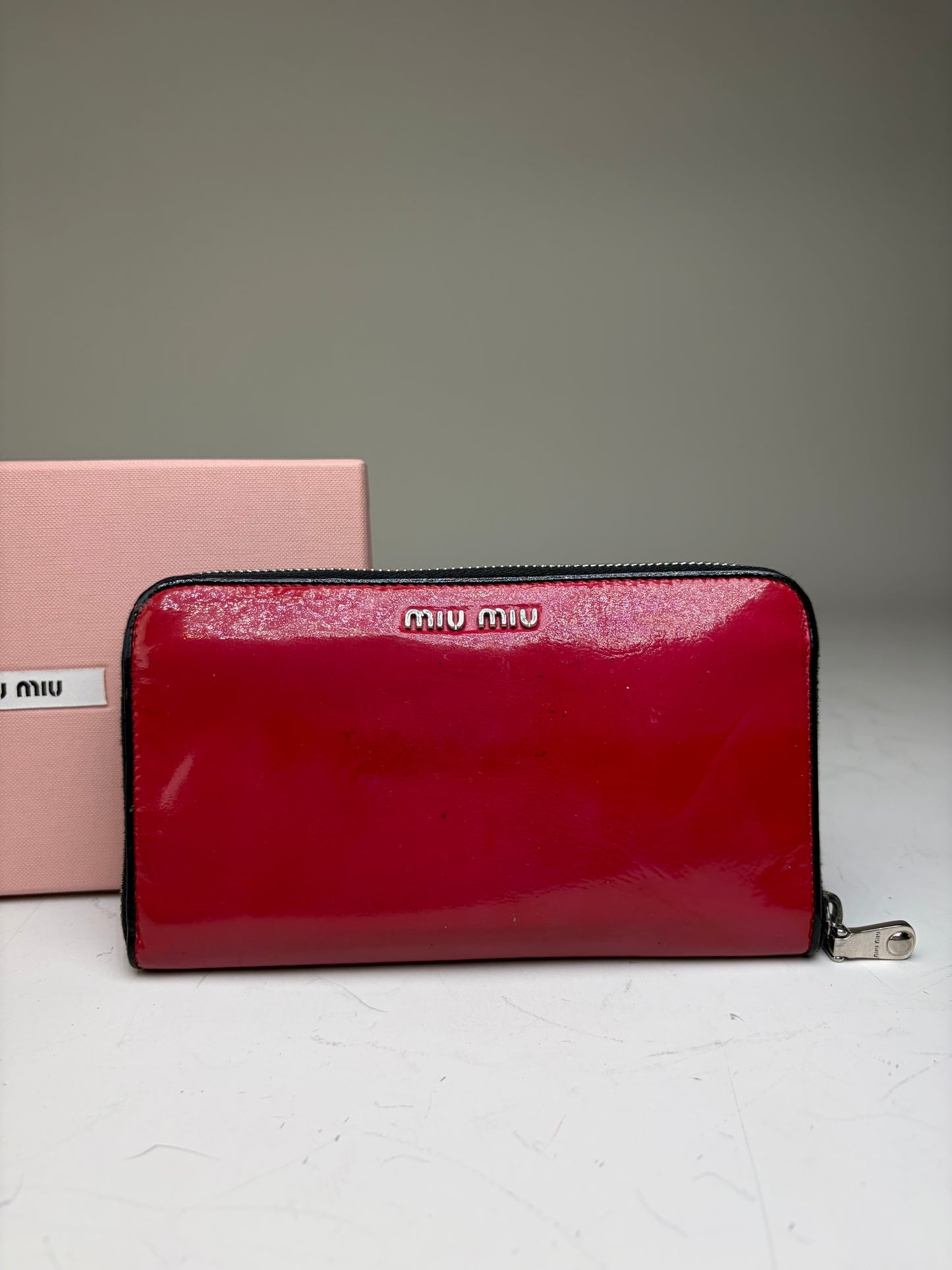 Vintage Miu Miu Patent Leather Zip Wallet Red