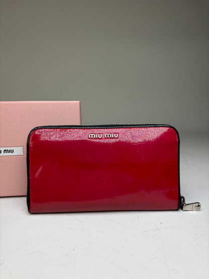 Vintage Miu Miu Patent Leather Zip Wallet Red