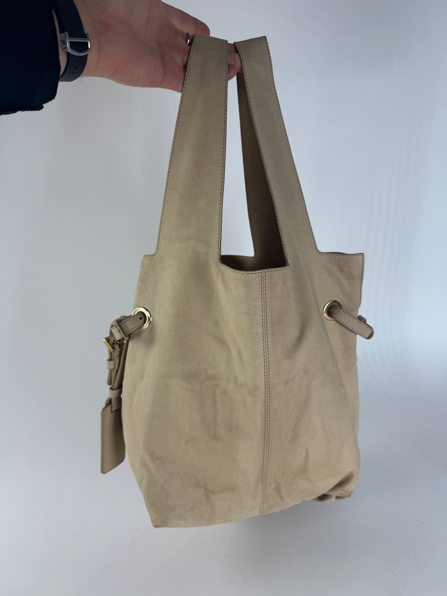 Vintage Givenchy Suede Leather Tote Bag beige