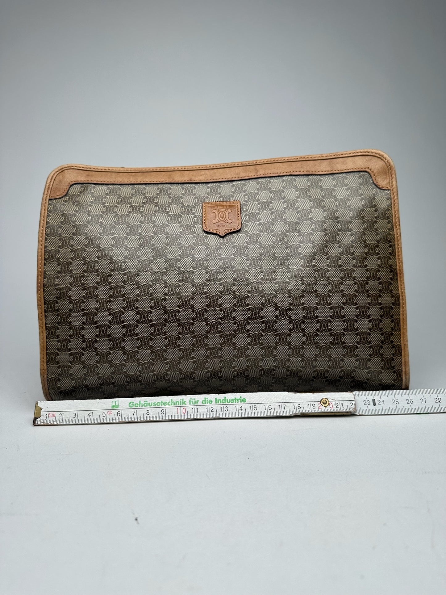 Vintage Celine Paris Monogram Clutch gray brown