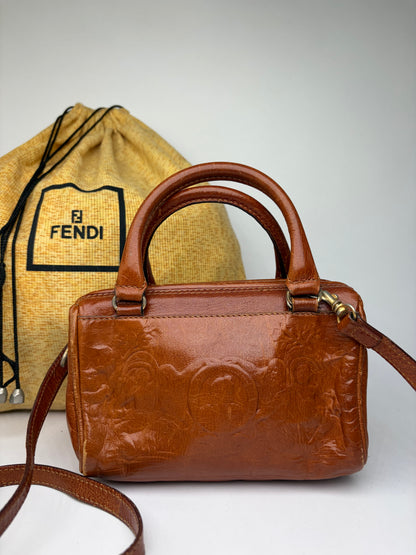 Vintage Fendi Embossed Leather Top-Handle Bag Late 1990s Brown