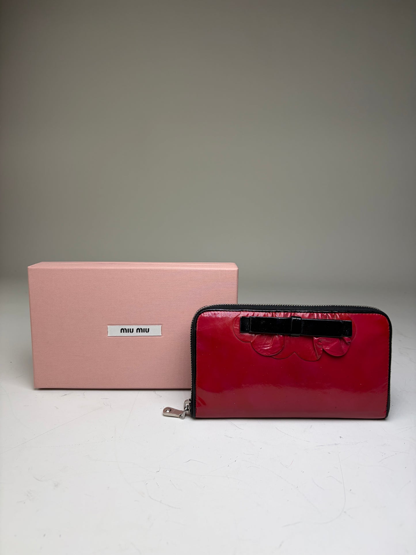 Vintage Miu Miu Patent Leather Zip Wallet Red