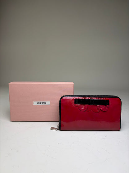 Vintage Miu Miu Patent Leather Zip Wallet Red