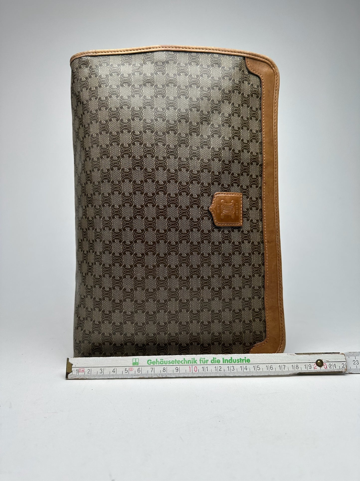 Vintage Celine Paris Monogram Clutch gray brown