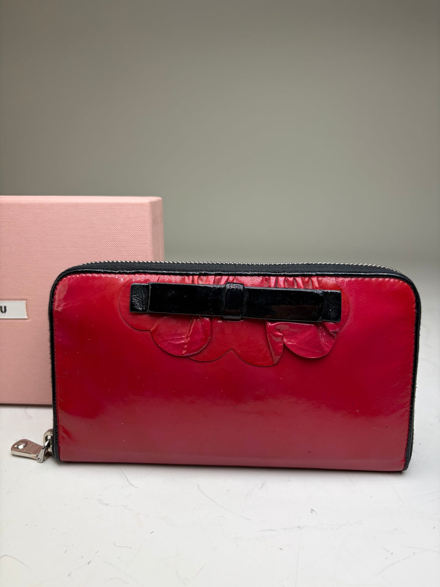 Vintage Miu Miu Patent Leather Zip Wallet Red