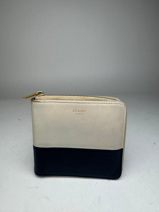 Vintage Celine Paris Zippy bicolor leather wallet gray black
