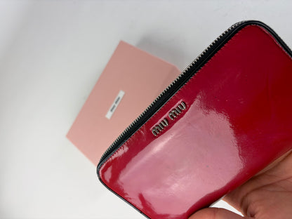 Vintage Miu Miu Patent Leather Zip Wallet Red