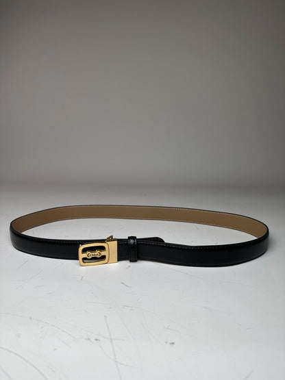Vintage Chloe Leather Belt Black Beige Gold Buckle