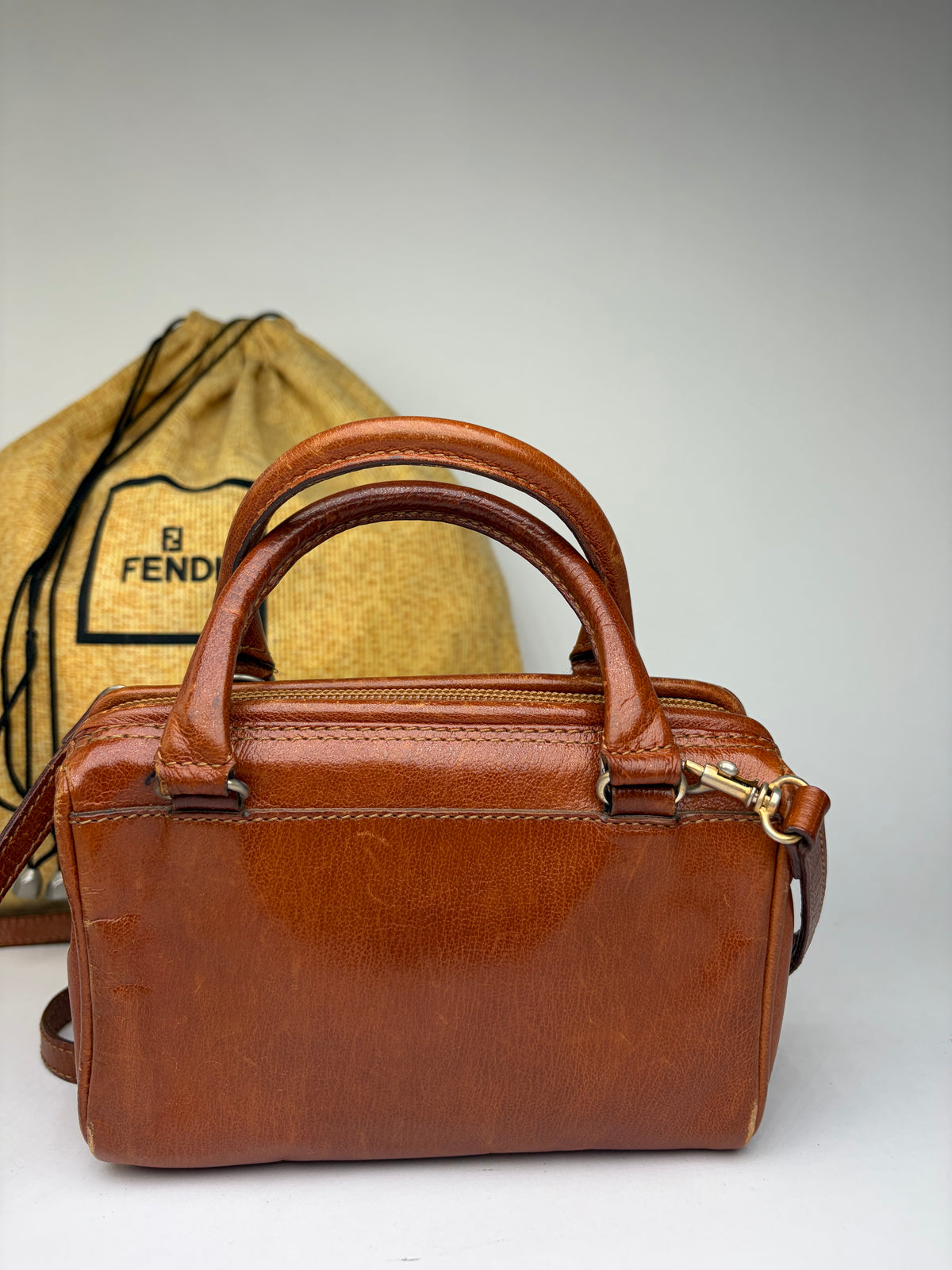 Vintage Fendi Embossed Leather Top-Handle Bag Late 1990s Brown