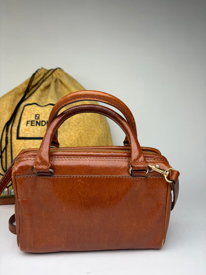 Vintage Fendi Embossed Leather Top-Handle Bag Late 1990s Brown