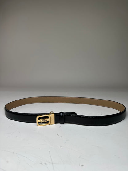 Vintage Chloe Leather Belt Black Beige Gold Buckle