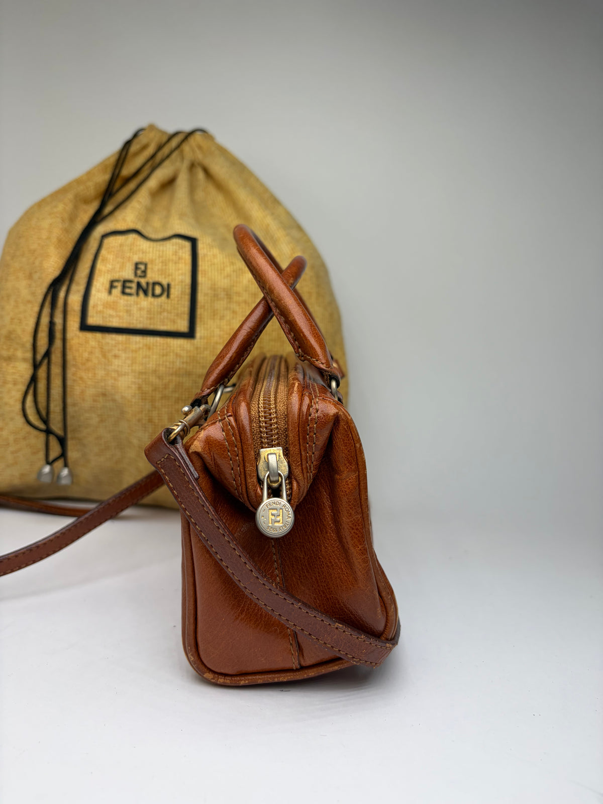Vintage Fendi Embossed Leather Top-Handle Bag Late 1990s Brown