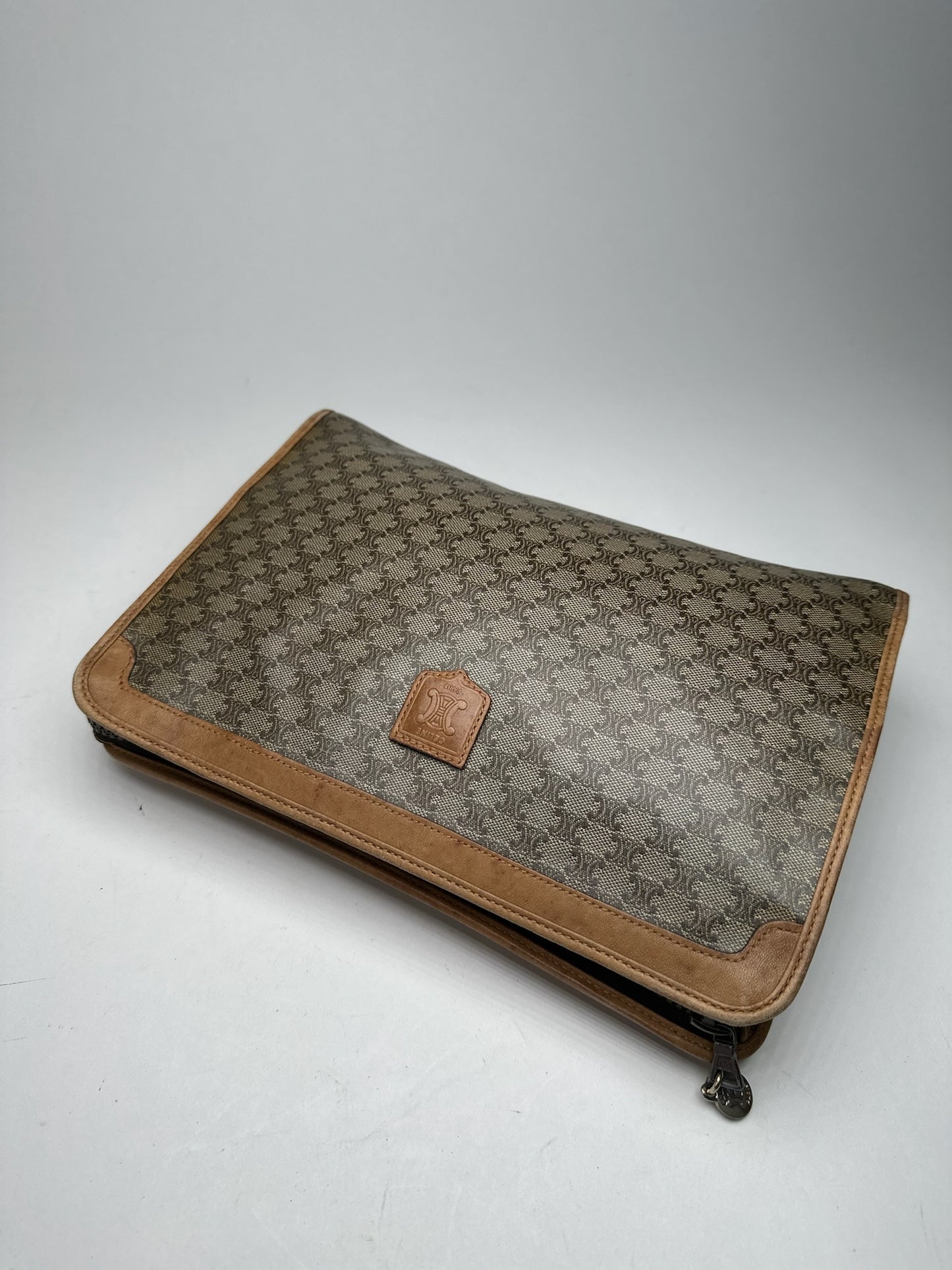 Vintage Celine Paris Monogram Clutch gray brown