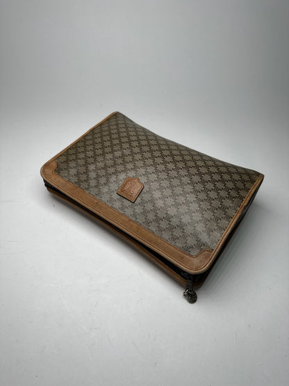 Vintage Celine Paris Monogram Clutch gray brown