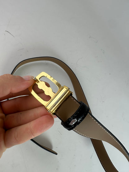 Vintage Chloe Leather Belt Black Beige Gold Buckle
