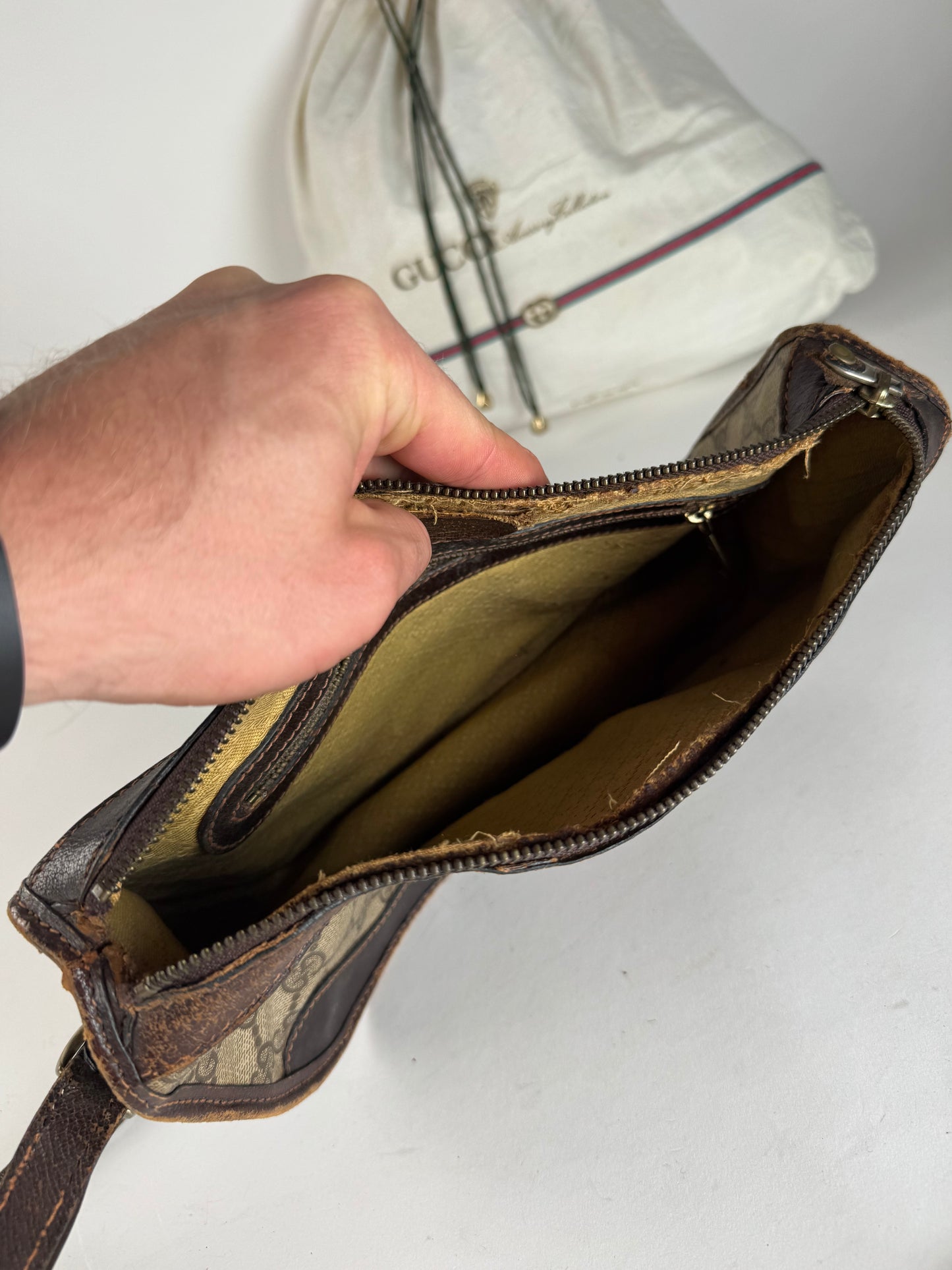 Vintage Gucci Monogram Shoulder bag grey Brown