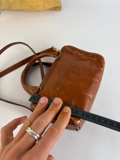 Vintage Fendi Embossed Leather Top-Handle Bag Late 1990s Brown