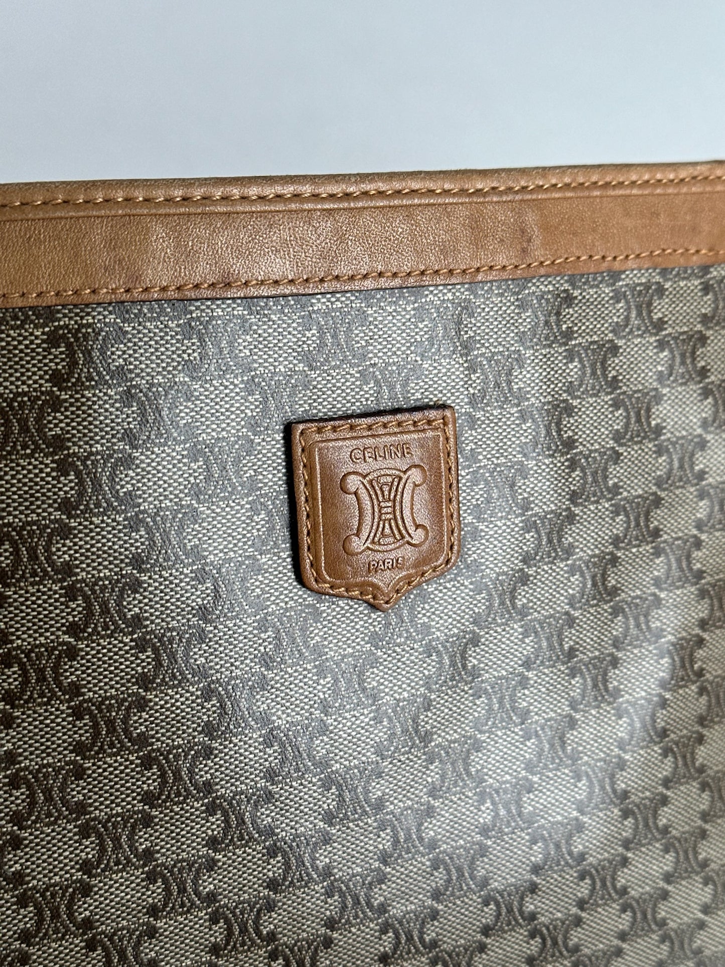 Vintage Celine Paris Monogram Clutch gray brown