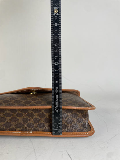 Vintage Celine Coated Canvas Clutch Brown Tan Gold