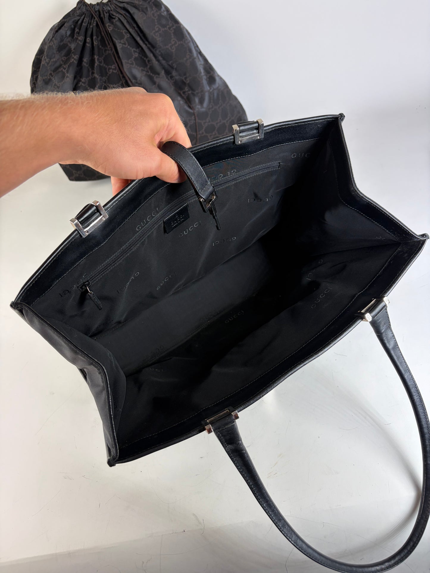 Vintage Gucci Nylon Tote Bag Black Silver