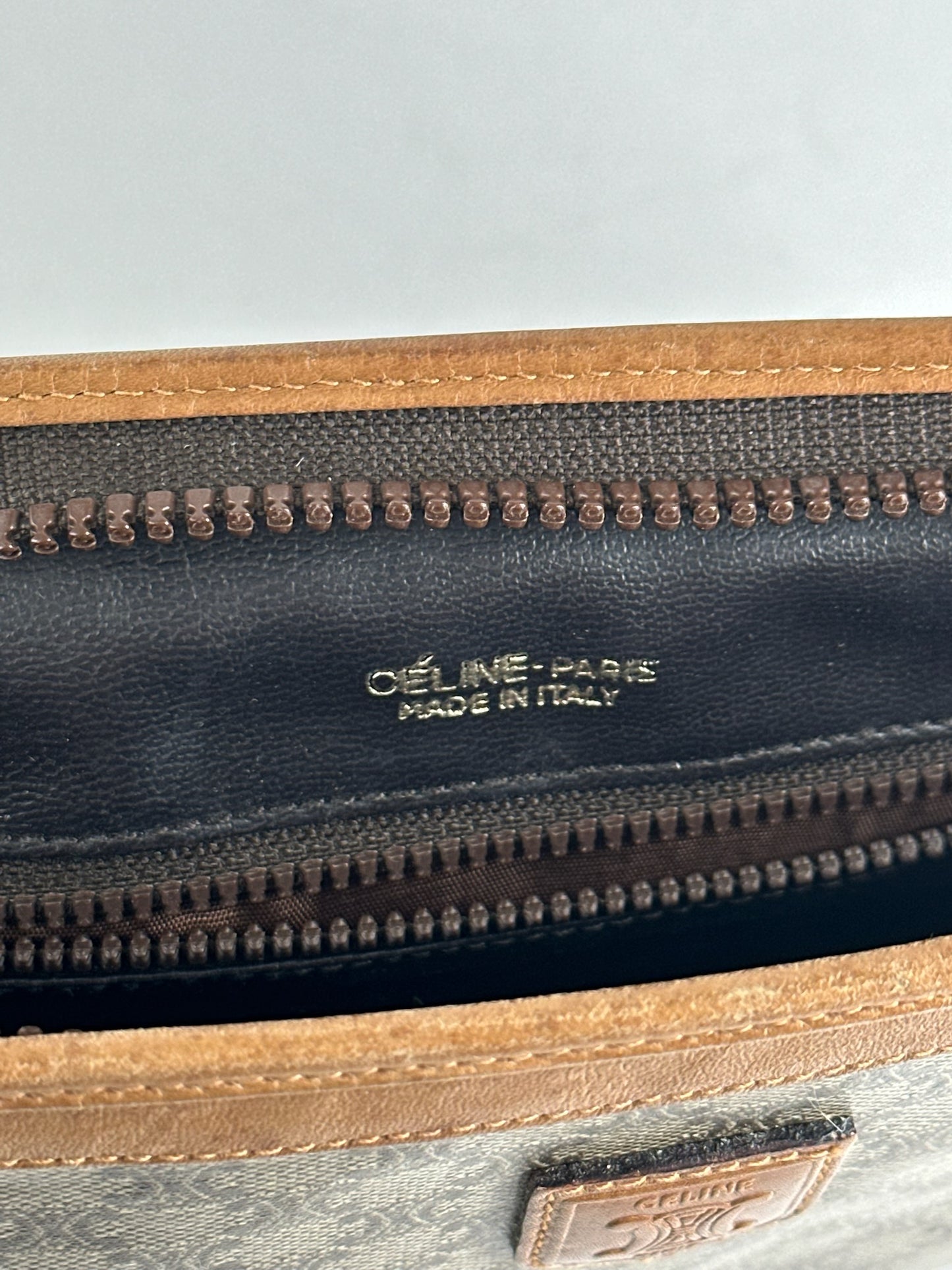 Vintage Celine Paris Monogram Clutch gray brown
