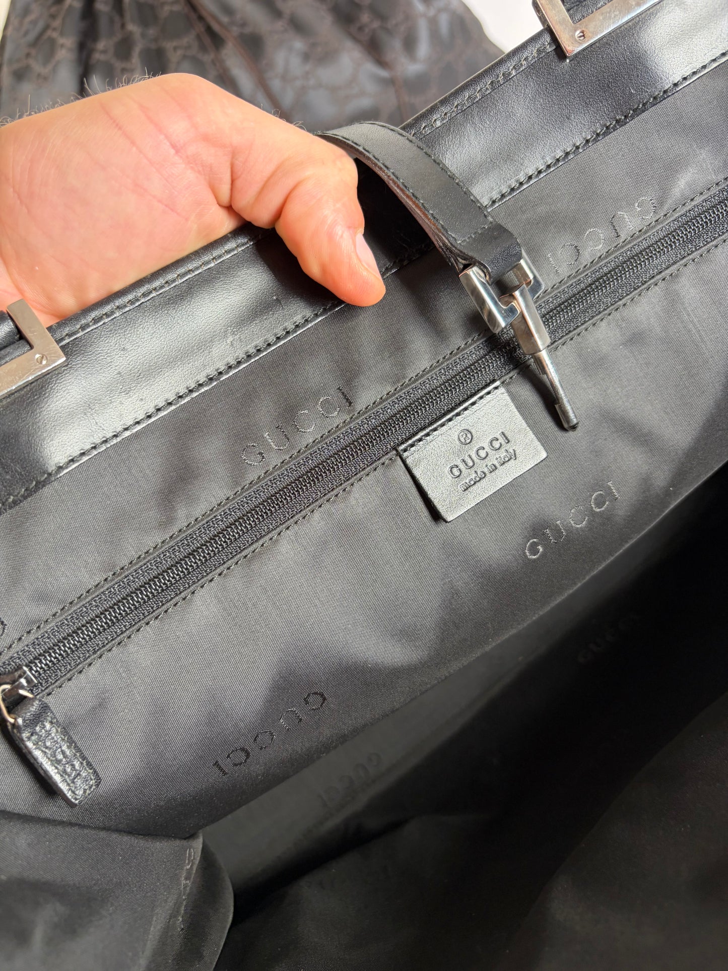 Vintage Gucci Nylon Tote Bag Black Silver