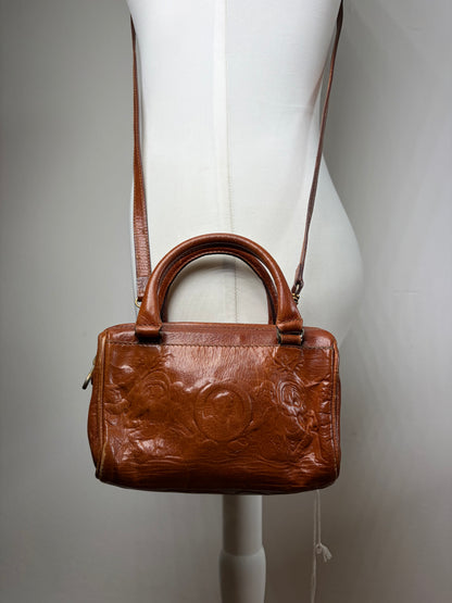 Vintage Fendi Embossed Leather Top-Handle Bag Late 1990s Brown