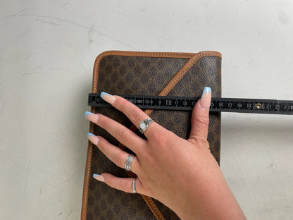 Vintage Celine Coated Canvas Clutch Brown Tan Gold