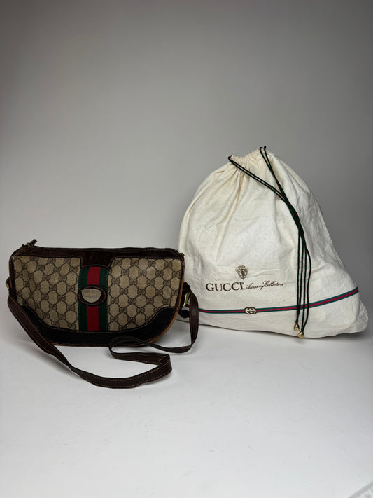 Vintage Gucci Monogram Shoulder bag grey Brown