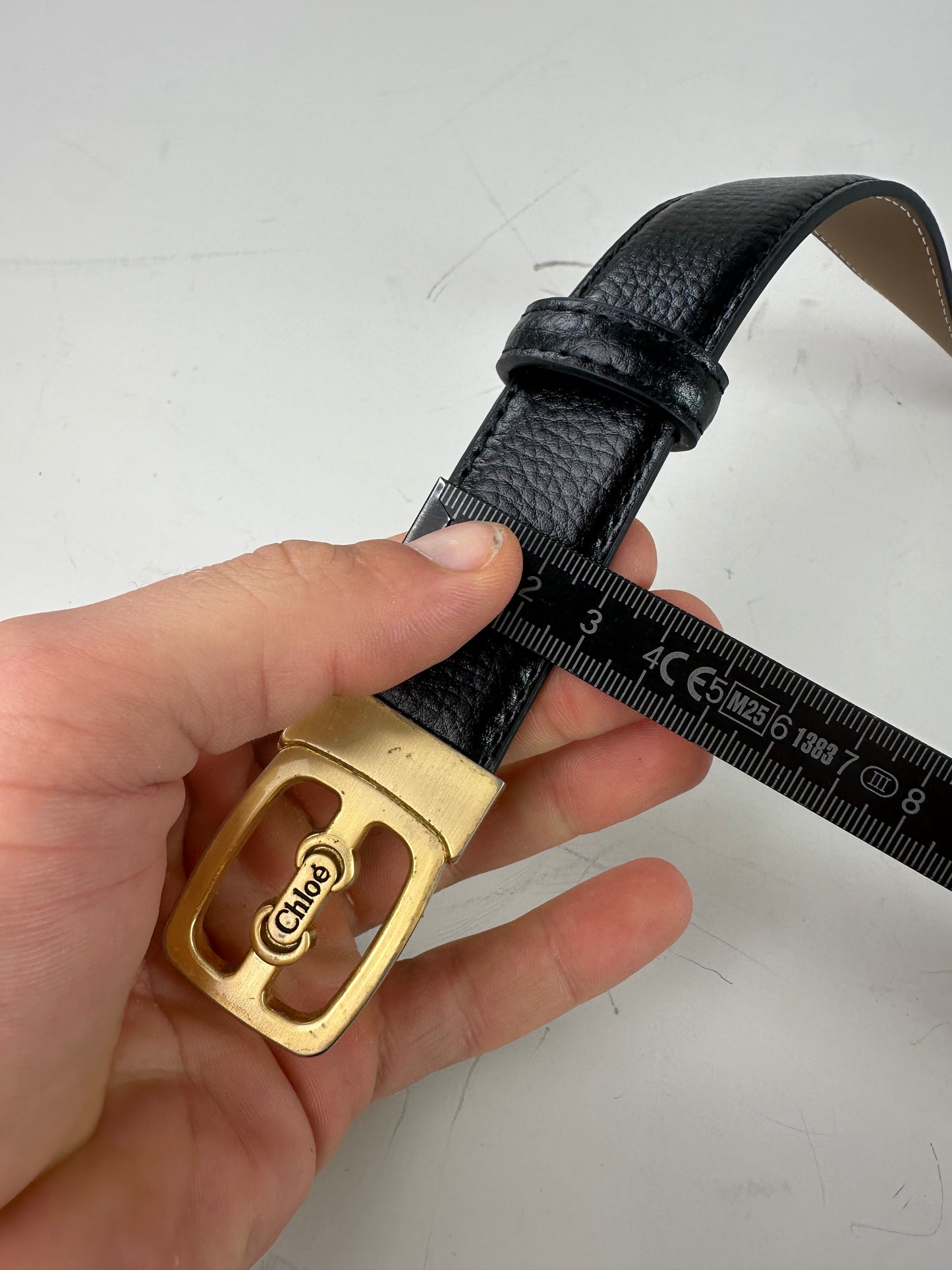 Vintage Chloe Leather Belt Black Beige Gold Buckle