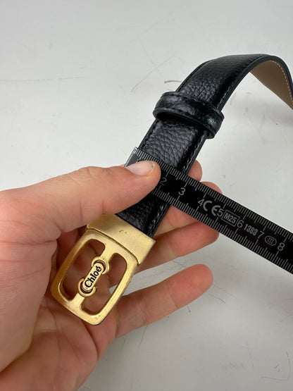 Vintage Chloe Leather Belt Black Beige Gold Buckle