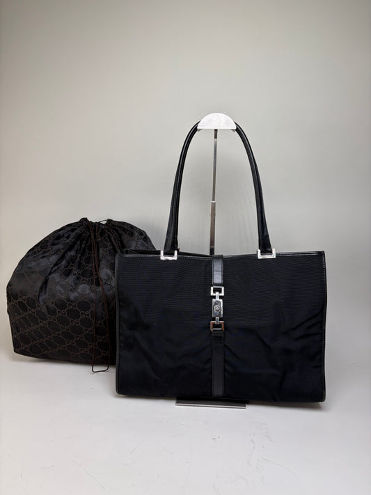 Vintage Gucci Nylon Tote Bag Black Silver