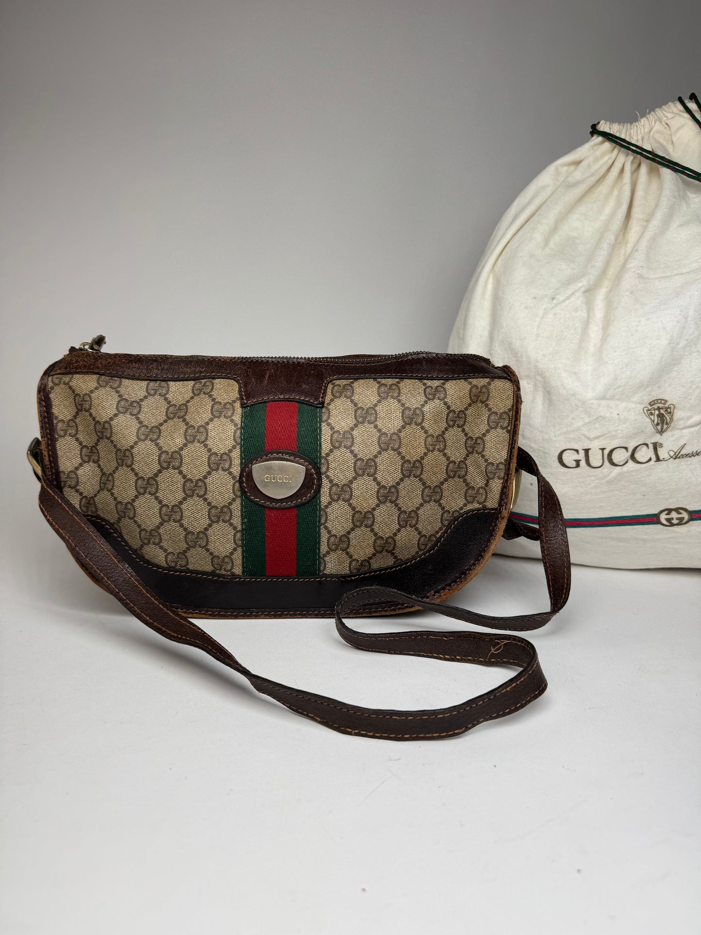 Vintage Gucci Monogram Shoulder bag grey Brown