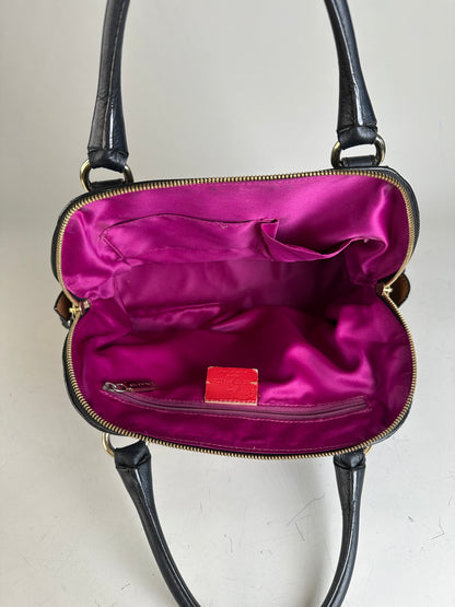 Vintage Etro Leather and Fabric Handbag Black Pink Tan