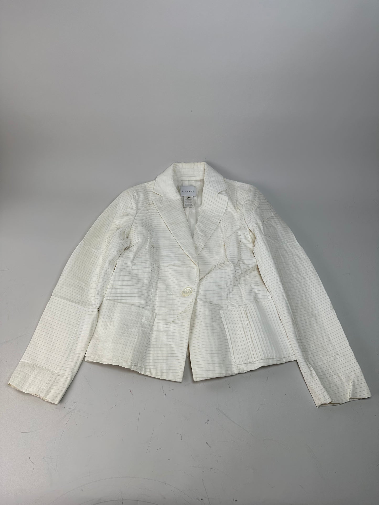 Vintage Celine Cotton Silk Blazer Cream M