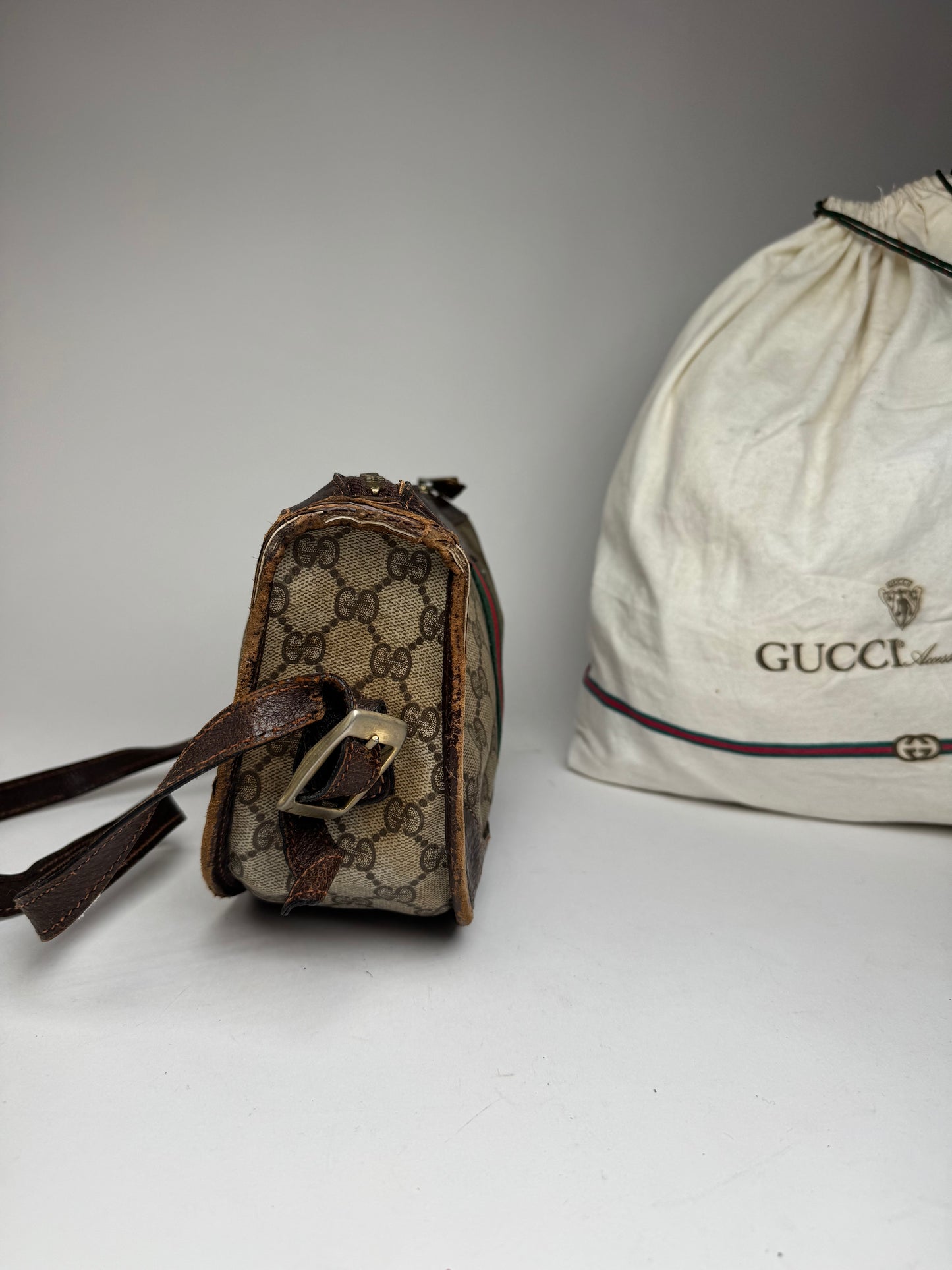 Vintage Gucci Monogram Shoulder bag grey Brown