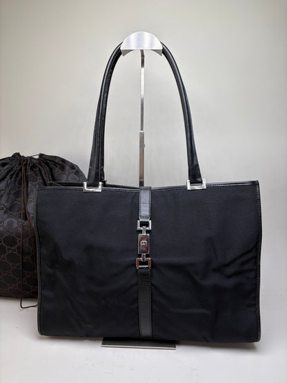 Vintage Gucci Nylon Tote Bag Black Silver