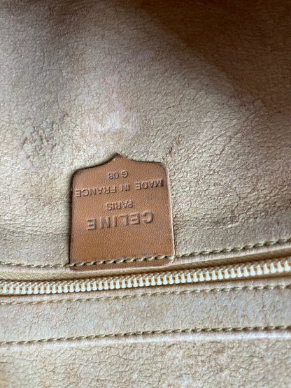 Vintage Celine Coated Canvas Clutch Brown Tan Gold