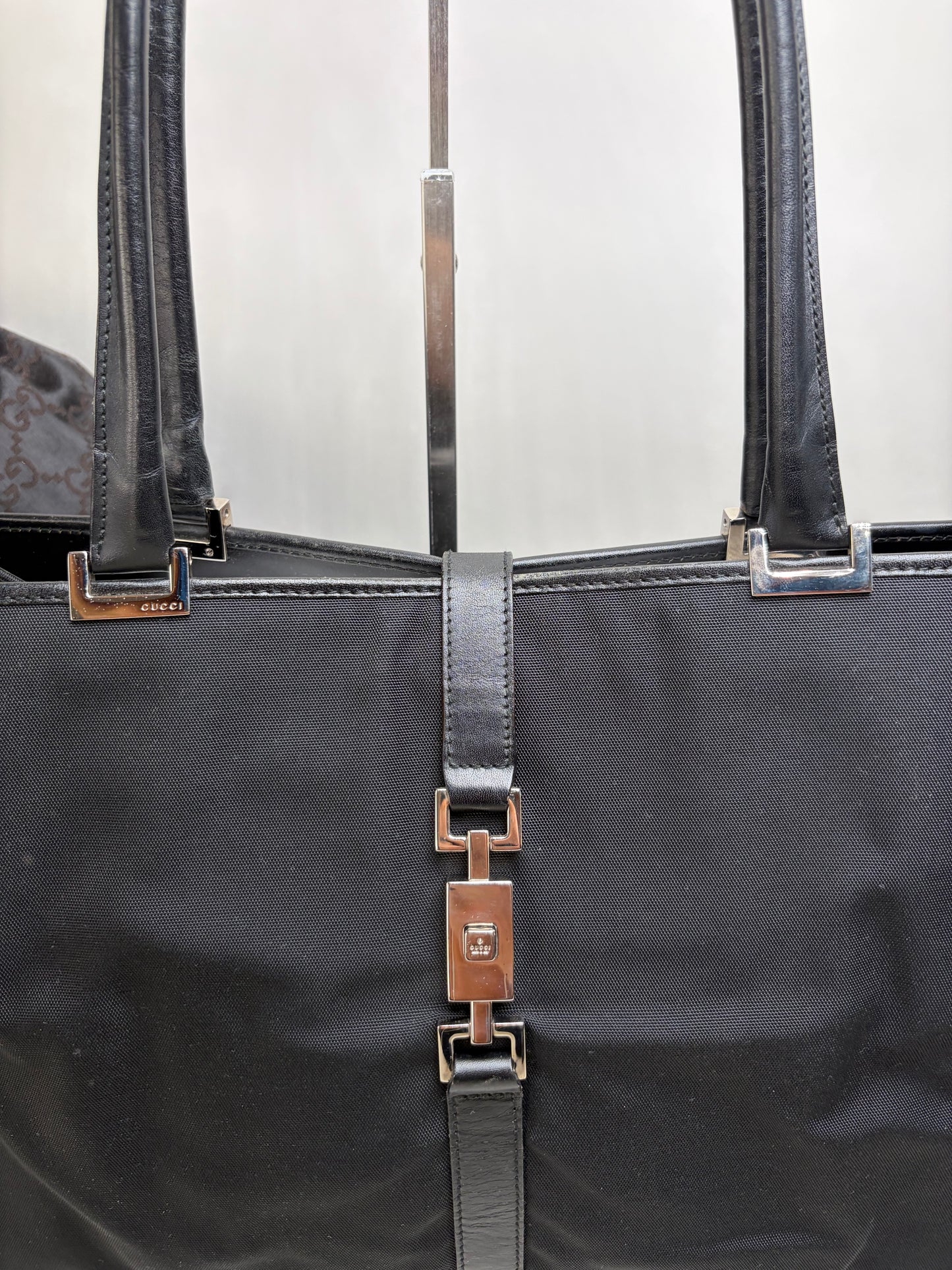 Vintage Gucci Nylon Tote Bag Black Silver