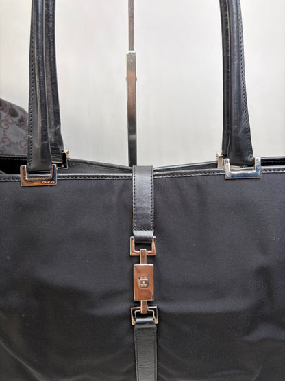 Vintage Gucci Nylon Tote Bag Black Silver