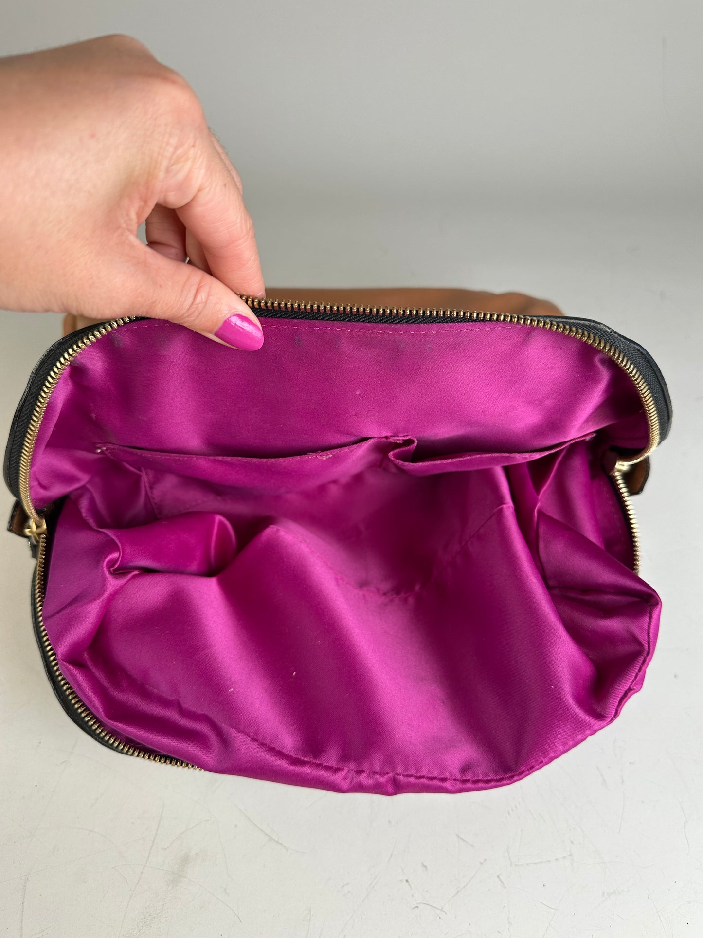 Vintage Etro Leather and Fabric Handbag Black Pink Tan