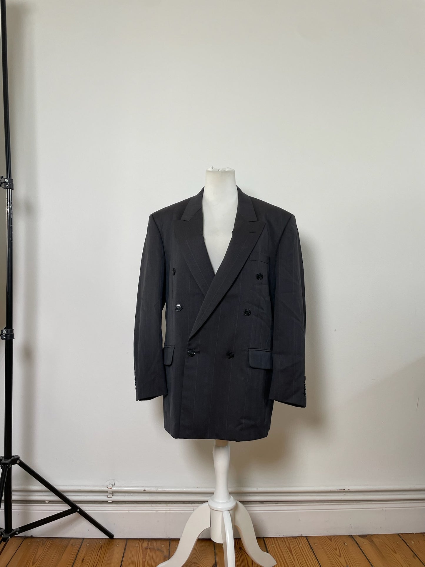 Vintage Dior Charcoal Wool Blend Blazer Striped XXL