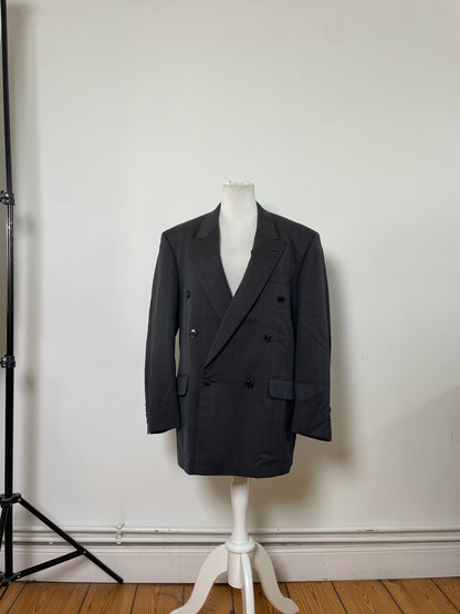Vintage Dior Charcoal Wool Blend Blazer Striped XXL