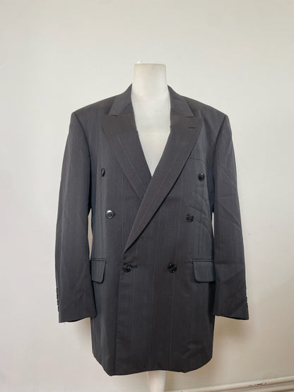 Vintage Dior Charcoal Wool Blend Blazer Striped XXL