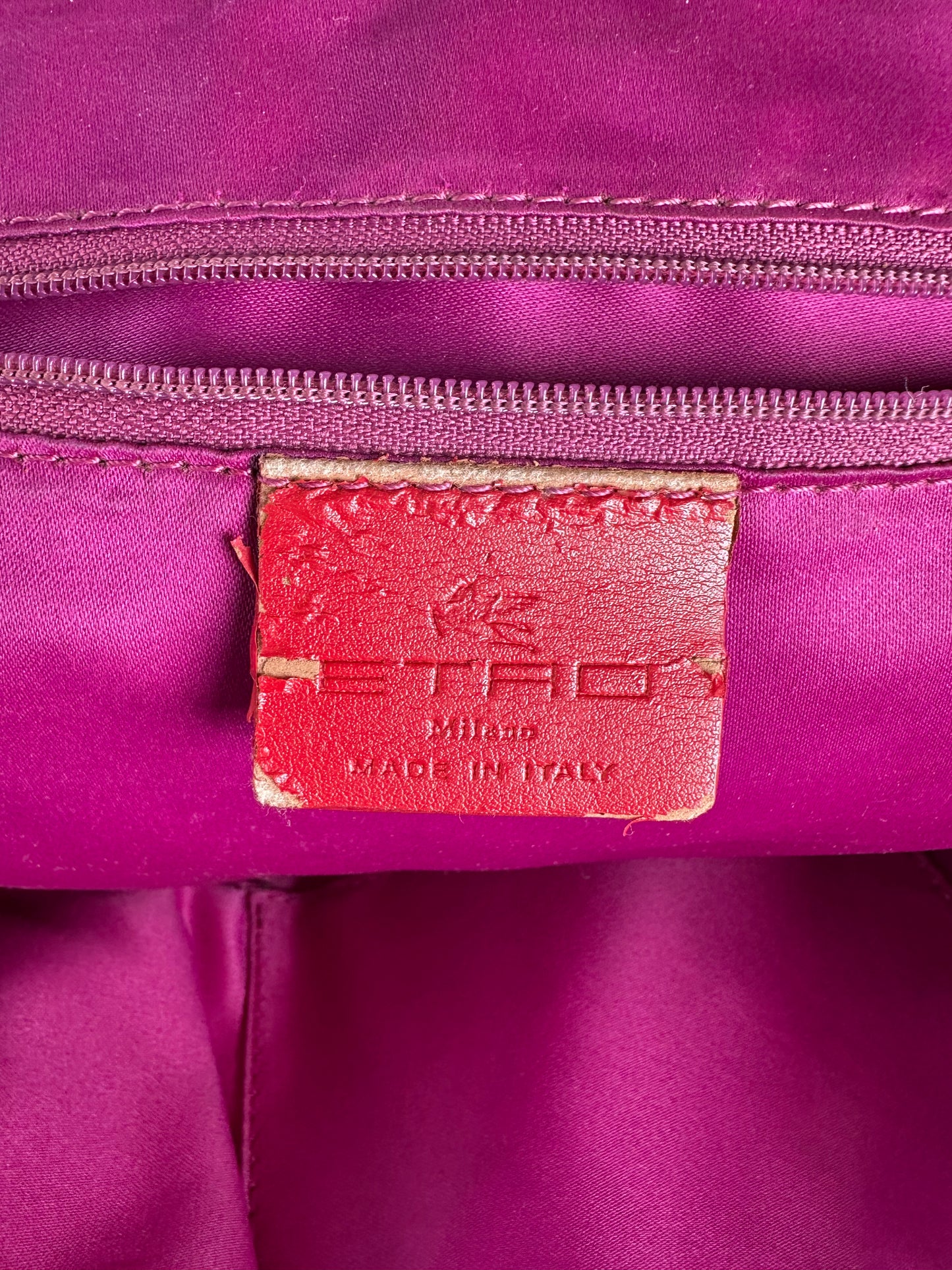 Vintage Etro Leather and Fabric Handbag Black Pink Tan