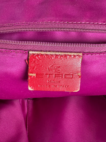 Vintage Etro Leather and Fabric Handbag Black Pink Tan