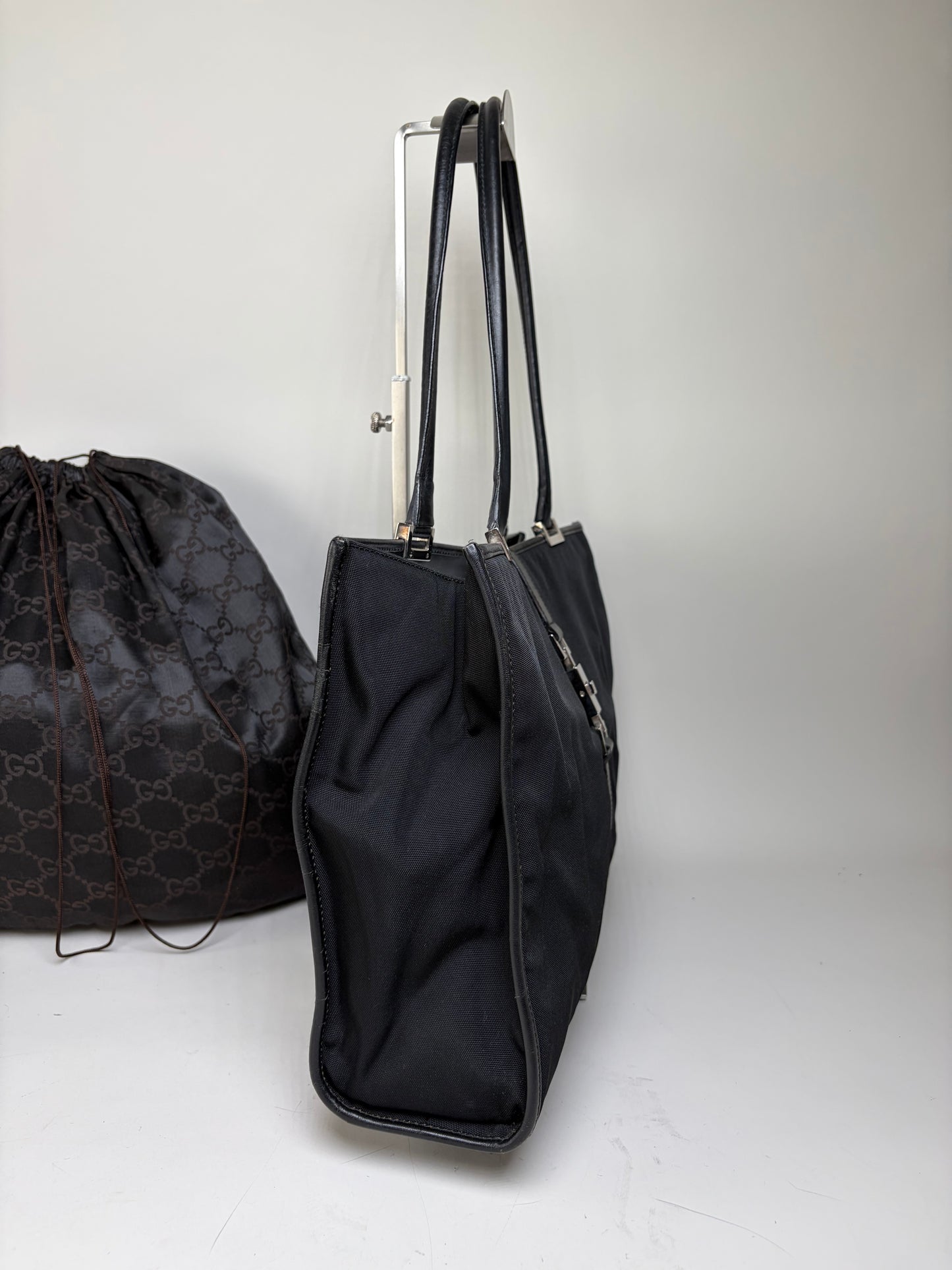 Vintage Gucci Nylon Tote Bag Black Silver